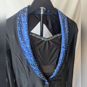 Dance Costume- Jacket with Blue Crystal Trim and Matching Unitard